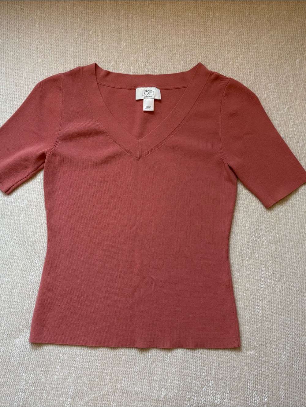 LOFT Short Sleeve V-Neck Knit Top - Rust